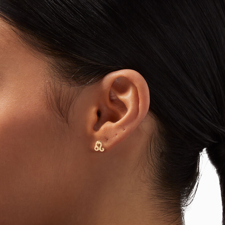 Gold Zodiac Stud Earrings - Leo,