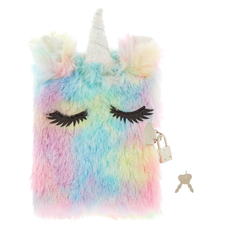 Pastel Rainbow Unicorn Plush Lock Diary,