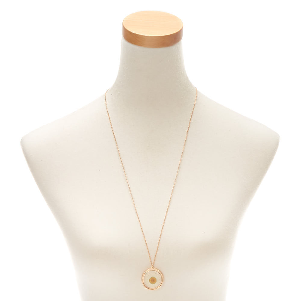 Gold Pressed Flower Long Pendant Necklace,