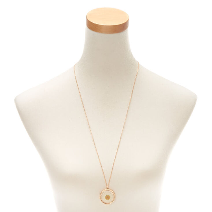 Gold Pressed Flower Long Pendant Necklace,