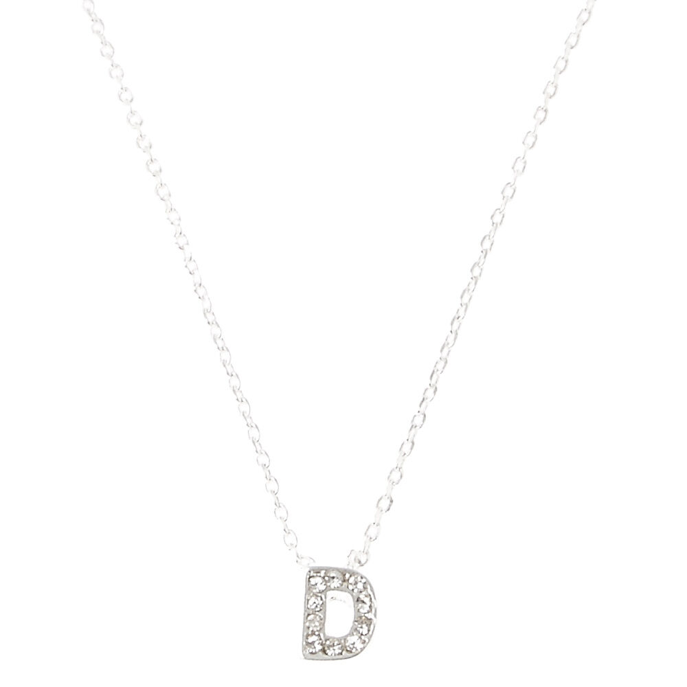 Silver Embellished Initial Pendant Necklace D