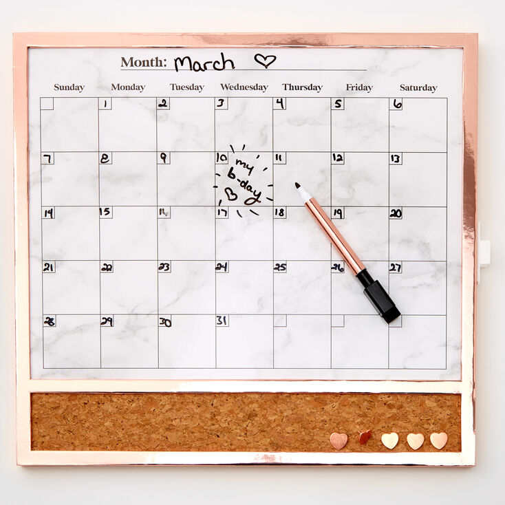 Framed Dry Erase Calendar Board Rose Gold Claire's