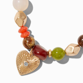 Gold-tone Textured Heart Boho Beaded Stretch Bracelet,