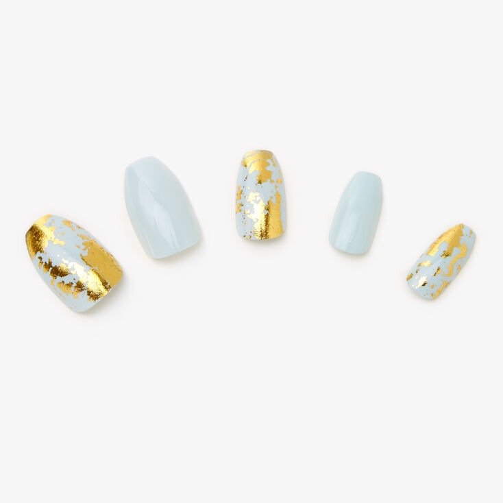 Light Blue Marble Foil Coffin Faux Nails 24 Pack Claire S Light Blue Marble Foil Coffin Faux Nails 24 Pack Claire S