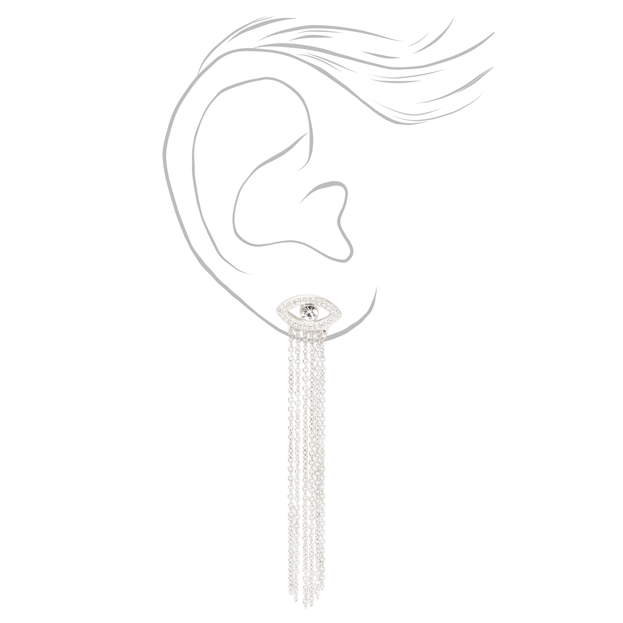 Silver 2" Evil Eye Chandelier Drop Earrings,