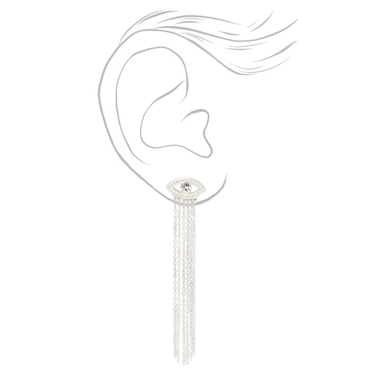 Silver 2&quot; Evil Eye Chandelier Drop Earrings,