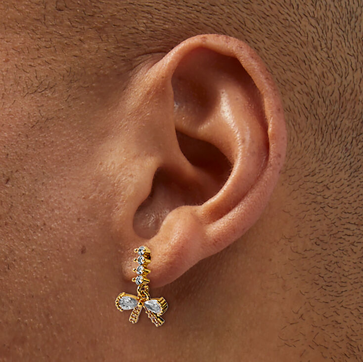 Cubic Zirconia Bow Gold-tone Drop Earrings,
