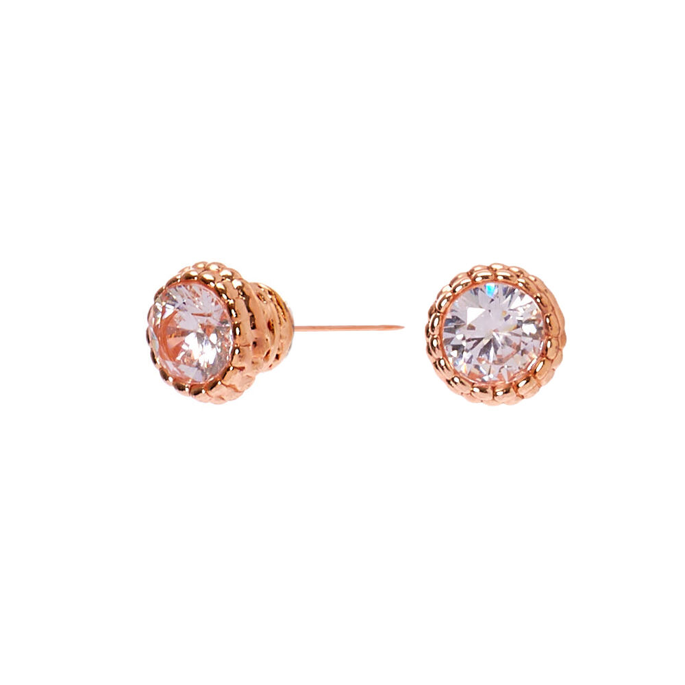 Rose Gold Cubic Zirconia 3MM Vintage Round Stud Earrings,