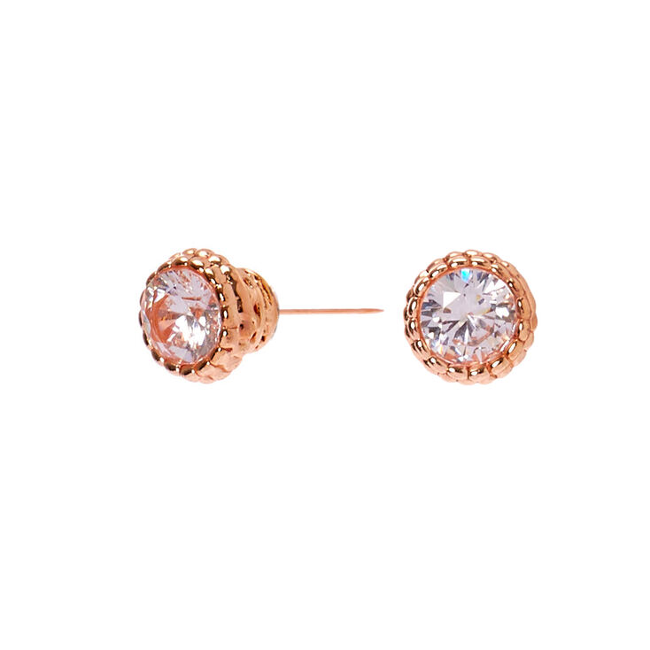 Rose Gold Cubic Zirconia 3MM Vintage Round Stud Earrings | Claire's