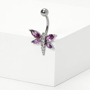 Silver-tone Stainless Steel Cubic Zirconia Dragonfly 14G Belly Bar,
