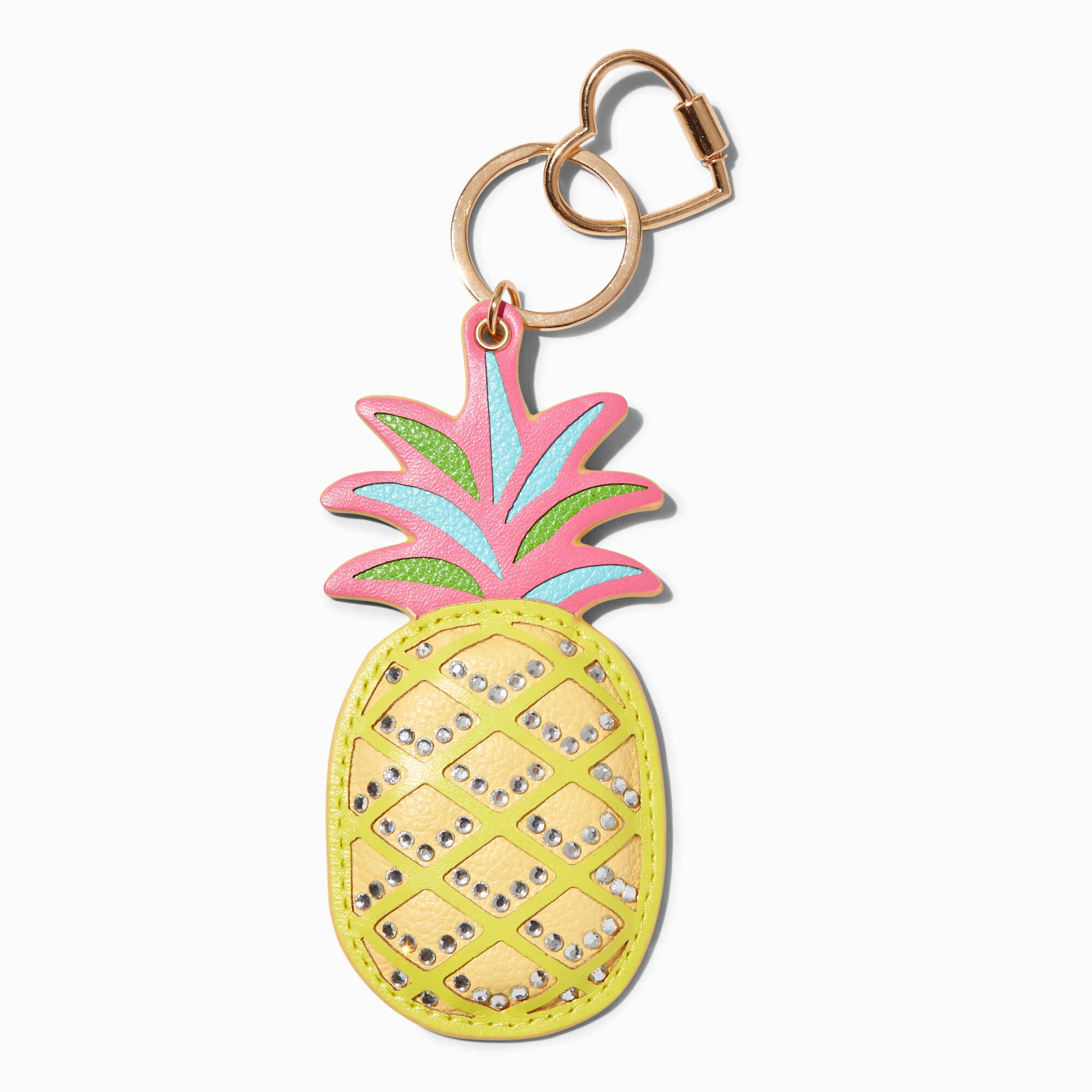 View Claires Bedazzled Pineapple Pu Keyring Gold information