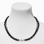 Silver Side Cross Black Chainlink Multi-Strand Necklace,