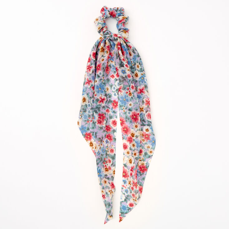 Small Lilac Flower Hair Scrunchie Scarf - Blue,