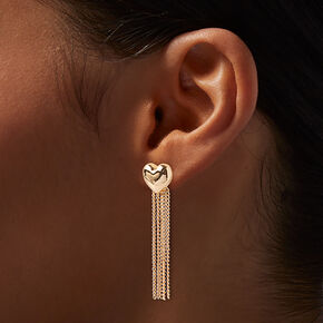 Gold-tone Heart Fringe Drop Earrings,