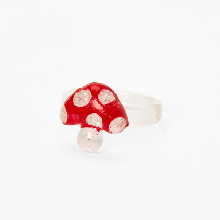 Clear Glitter Mushroom Resin Ring - Red,
