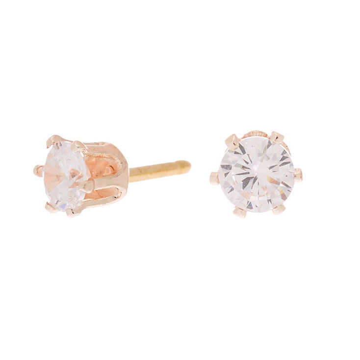 Claire's Clous d’oreille ronds 5 mm en zircon cubique d’imitation couleur rose doré