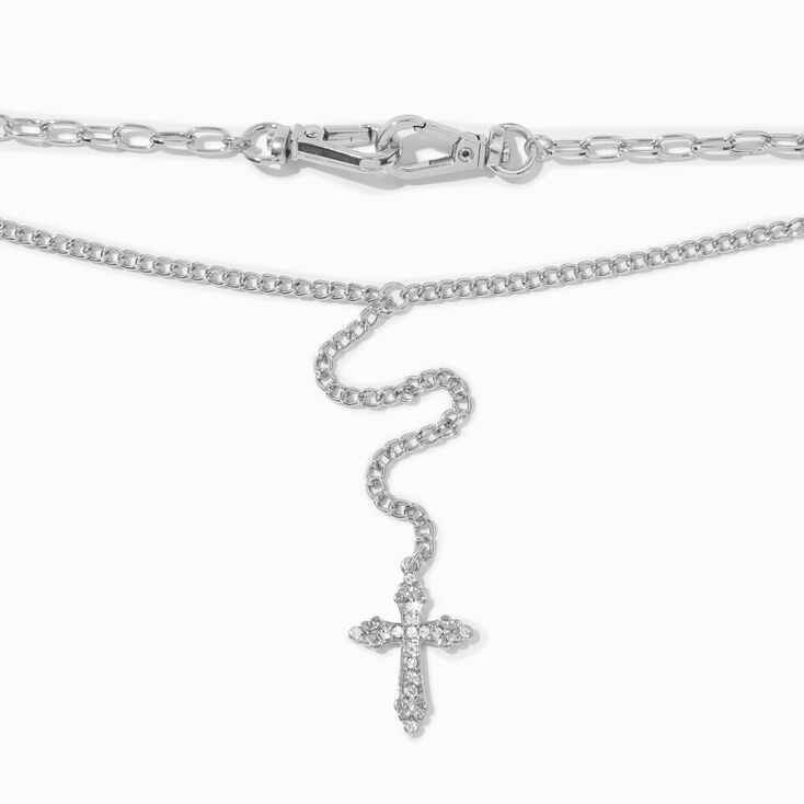 Silver-tone Crystal Cross Y-Neck Choker Necklace,