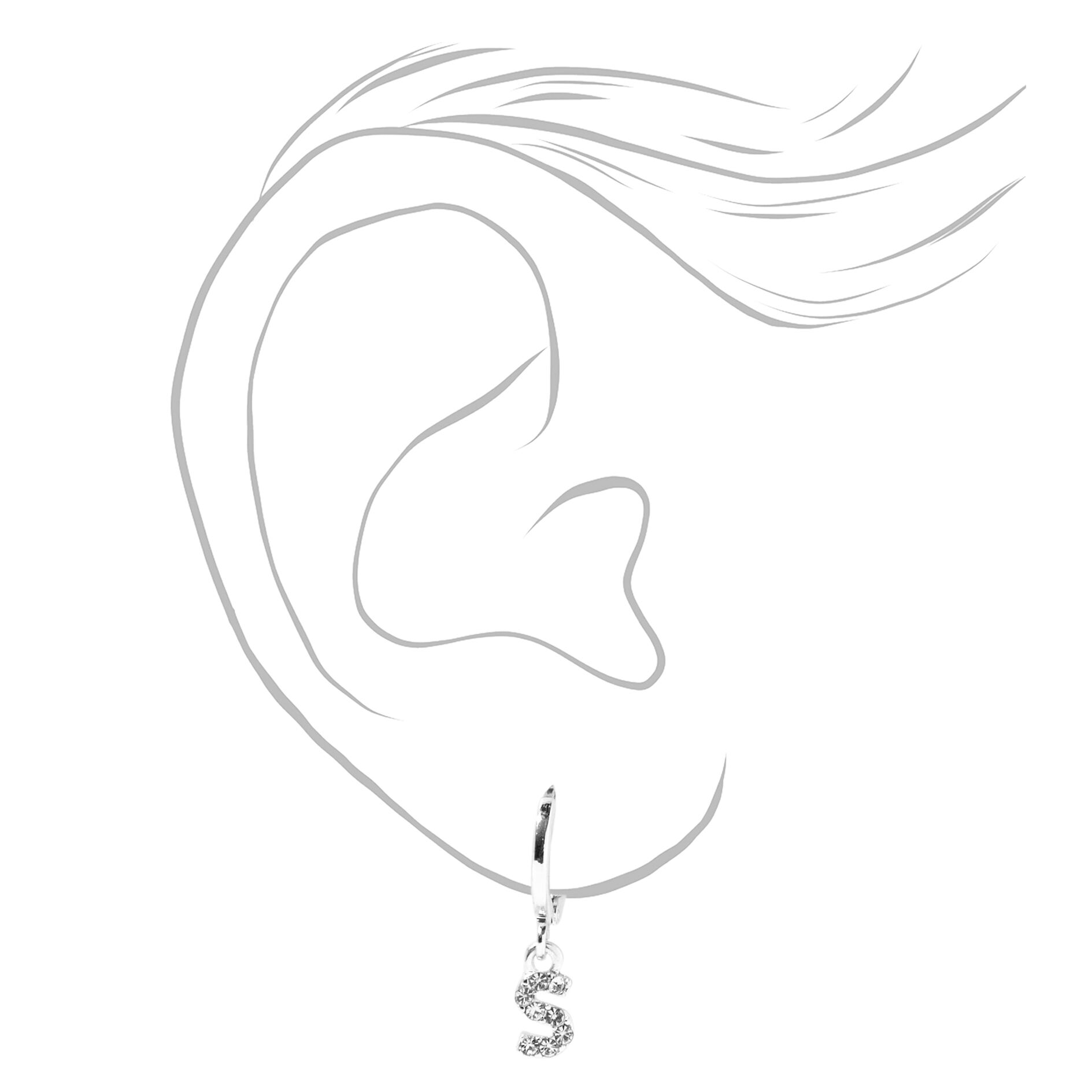 Silver Initial Earring Stackables Set (3 Pack, S),