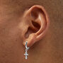 C LUXE by Claire&#39;s Sterling Silver Cubic Zirconia Ornate Cross Hoop Earrings,