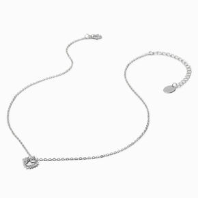 Silver-tone Crystal Heart Pendant Necklace ,