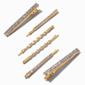 Gold Crystal Bobby Pins - 6 Pack,