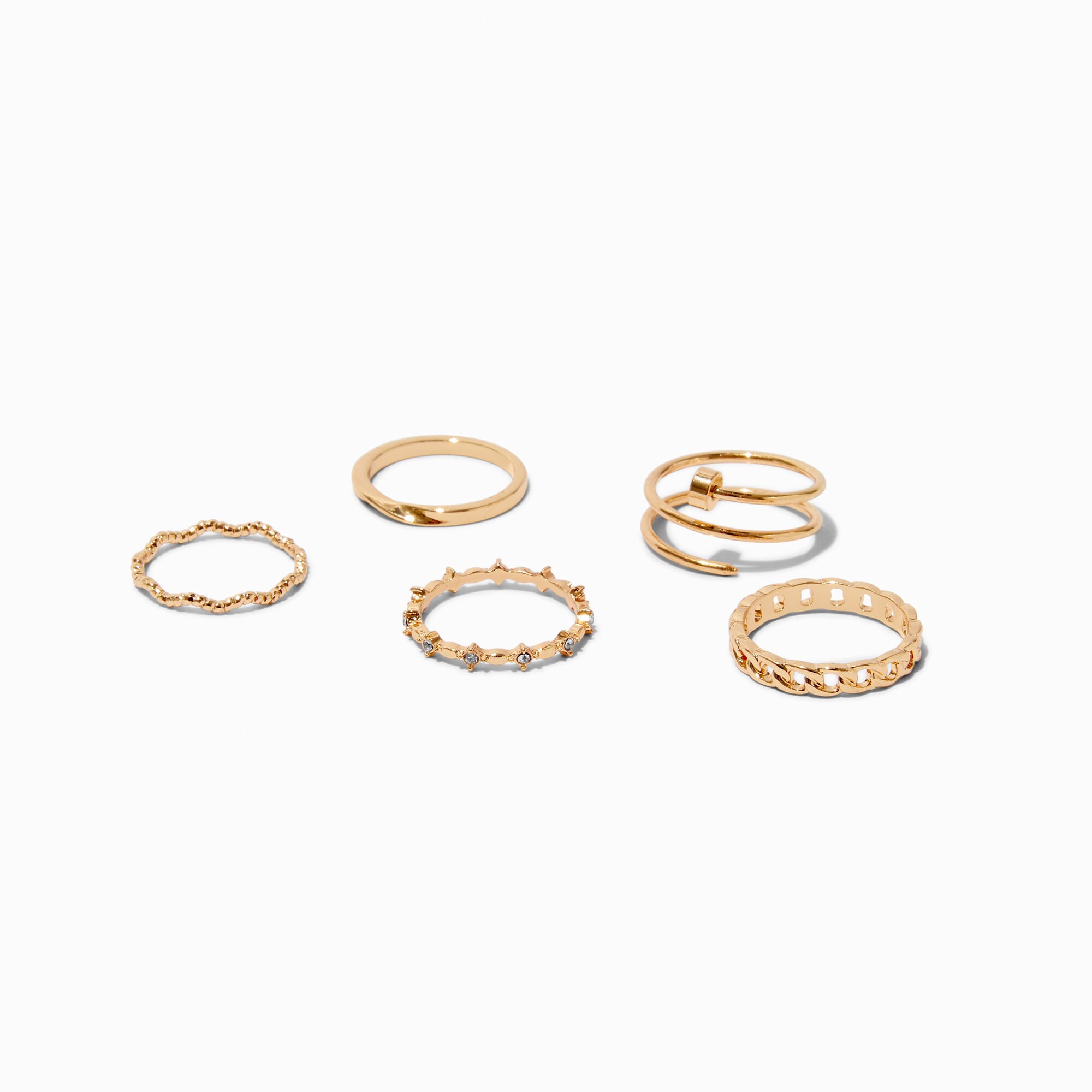 Bagues ongle torsadées couleur dorée - Lot de 5,