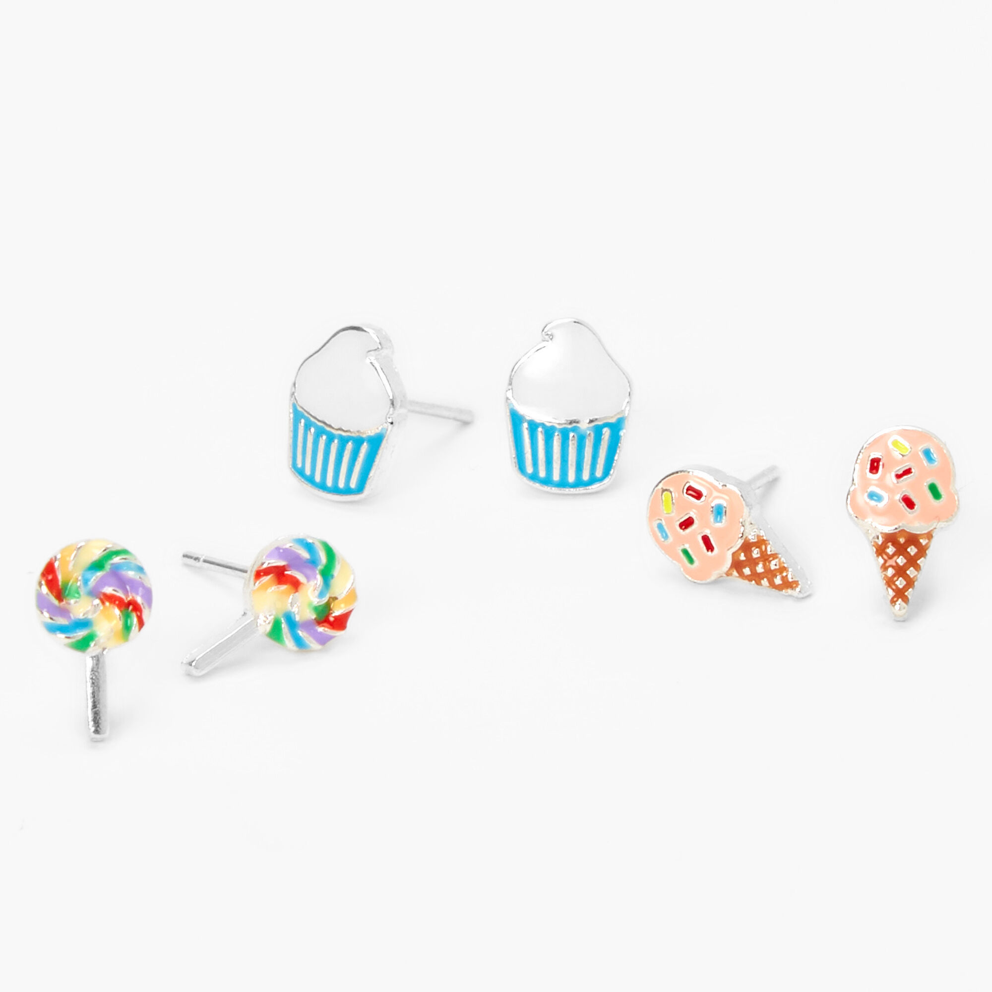 Silver Dessert Stud Earrings - 3 Pack,
