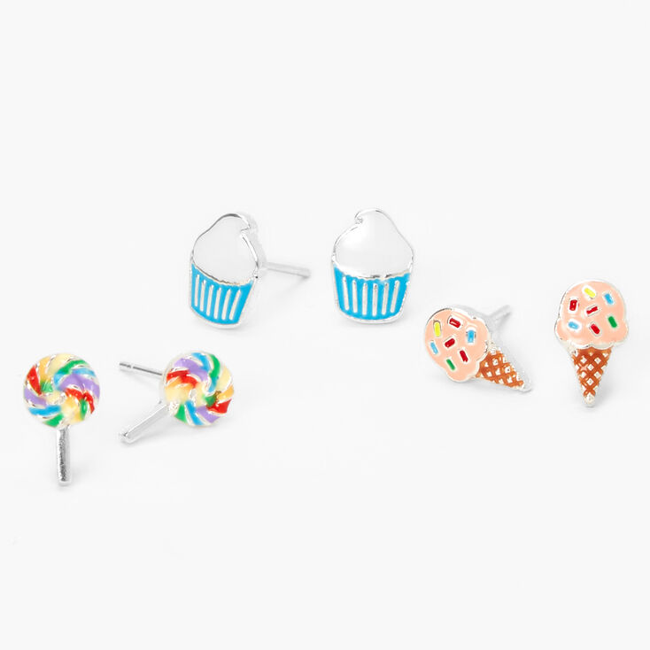 Silver Dessert Stud Earrings - 3 Pack,