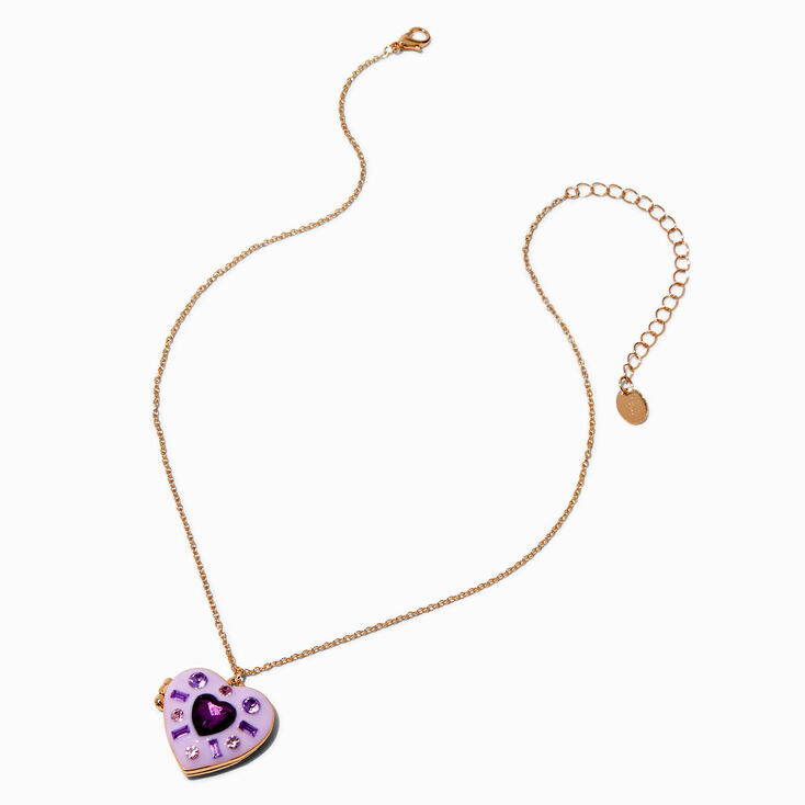UV Color-Changing Purple Mosaic Heart Locket Pendant Necklace,