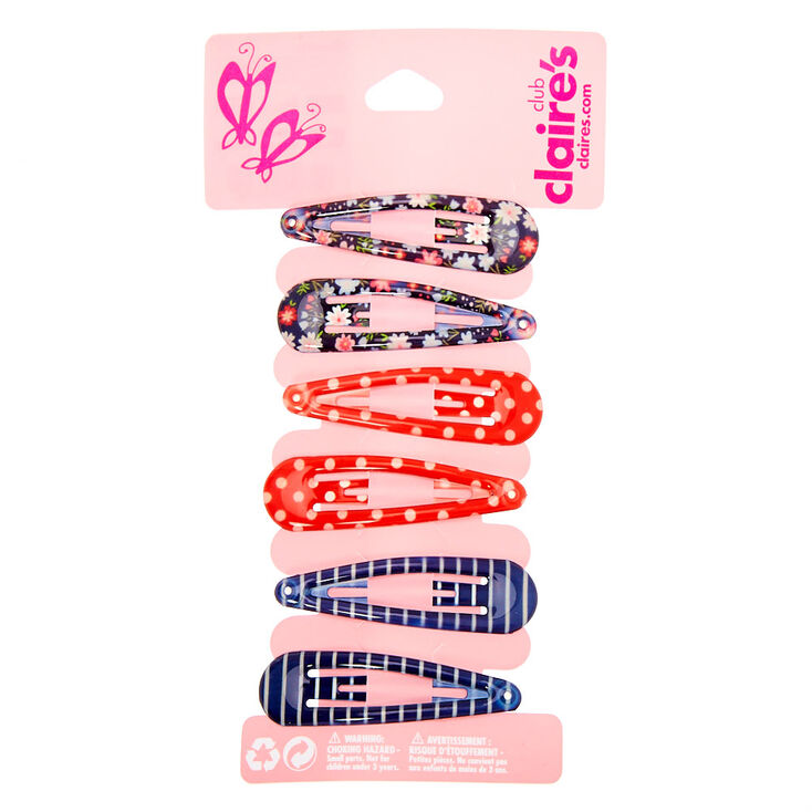 Claire&#39;s Club Patterned Snap Hair Clips - 6 Pack,