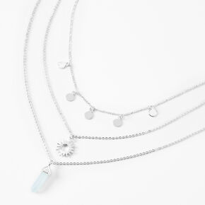 Light Blue Mystical Gem Sunburst Multi Strand Chain Necklace,