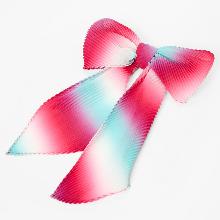 Pink &amp; Blue Ombre Pleated Hair Bow Clip,