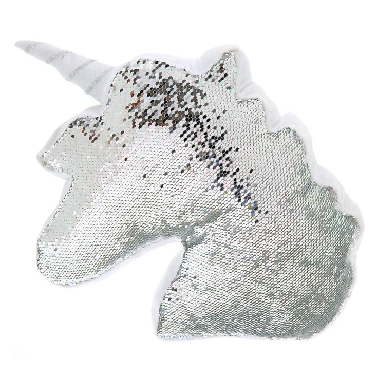 Oreiller licorne blanc &agrave; sequins r&eacute;versibles,