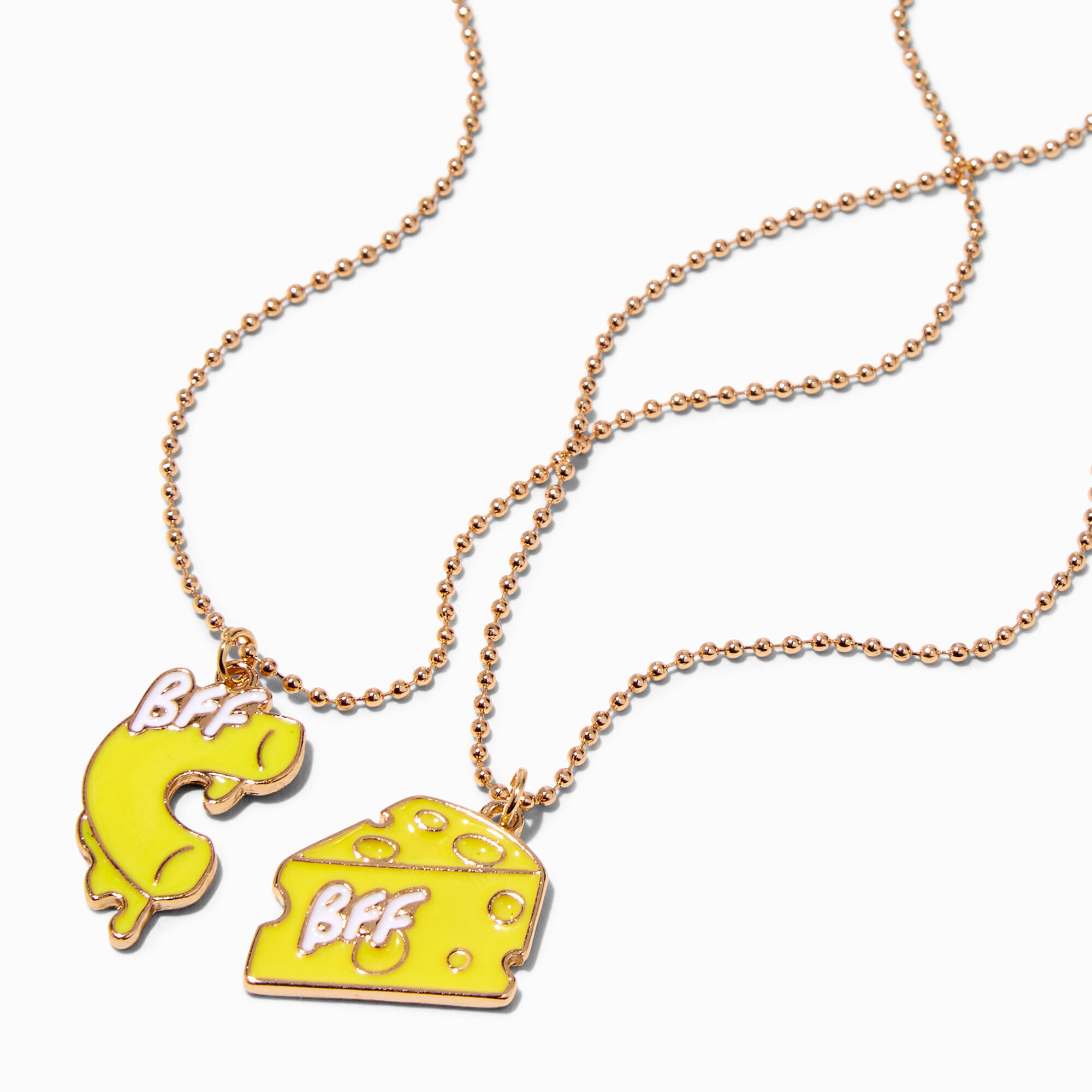 View Claires Best Friends Macaroni Cheese Pendant Necklaces 2 Pack Gold information