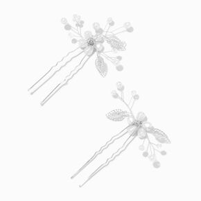 &Eacute;pingles &agrave; cheveux bouquet de feuilles et perles d&rsquo;imitation blanches - Lot de 2,