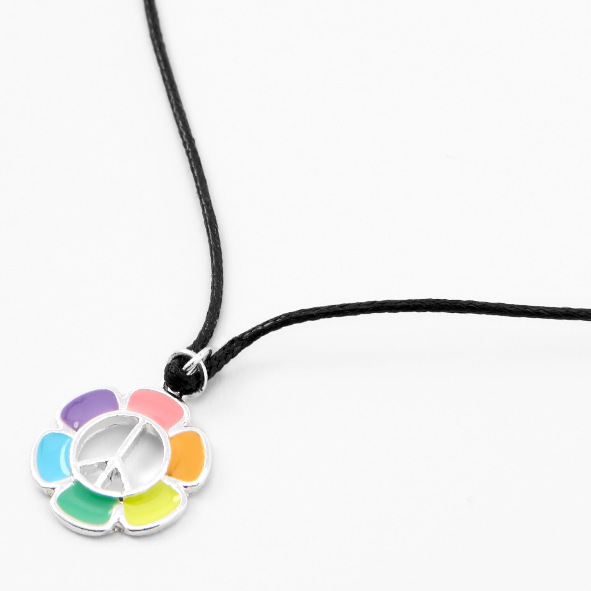Rainbow Daisy Peace Sign Pendant Cord Necklace Claire s US