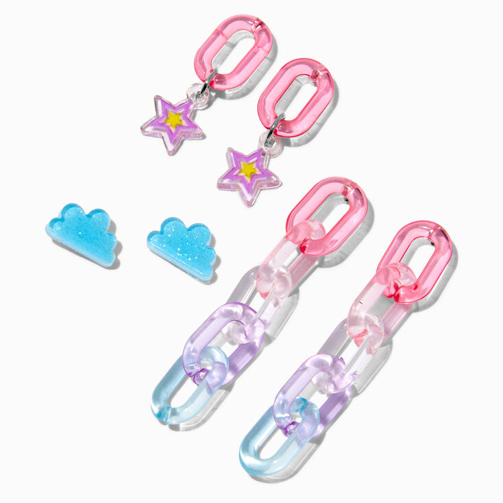 Boucles d&rsquo;oreilles superposables cha&icirc;ne Lucite Dream - Lot de 3,