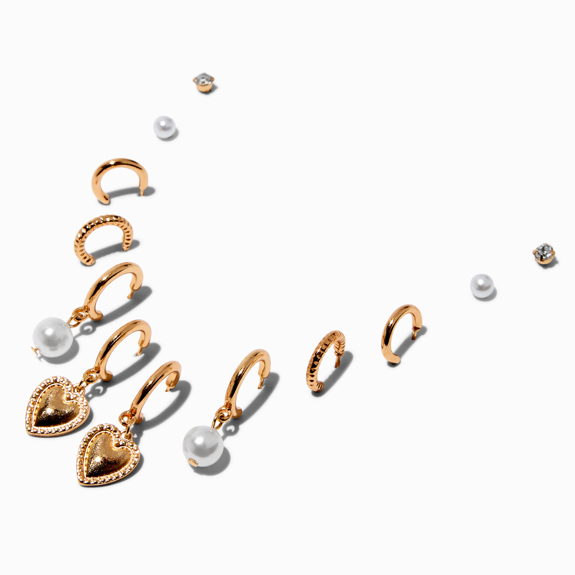 View Claires Tone Heart Pearl Earring Stackables Set 6 Pack Gold information