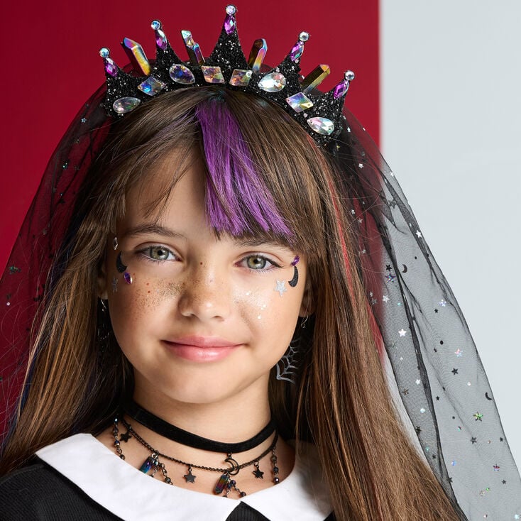 Mystical Gemstones Black Veil Headband,