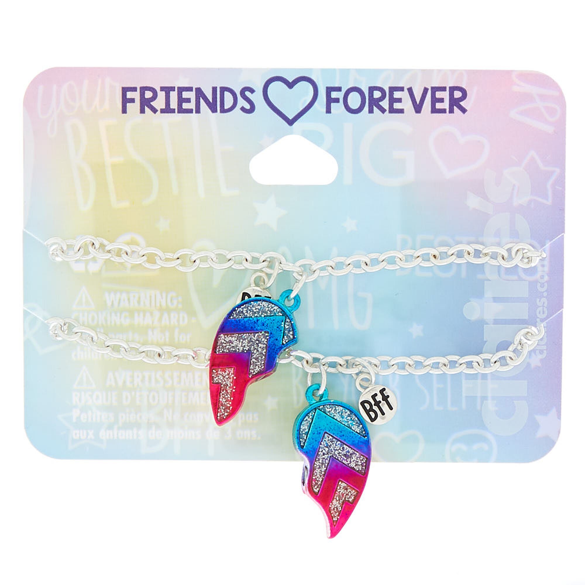 View Claires Tone Ombre Heart Chain Friendship Bracelets 2 Pack Silver information