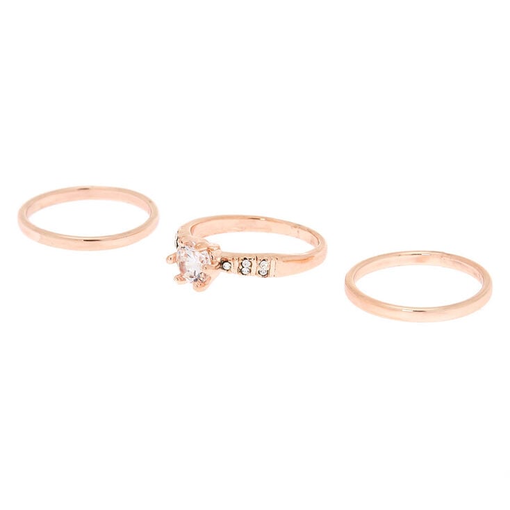 Rose Gold Cubic Zirconia Rings - 3 Pack,
