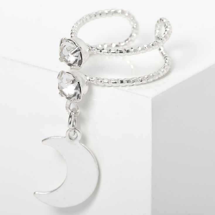 Claire's Manchette d'oreille à breloque lune avec strass couleur argentée