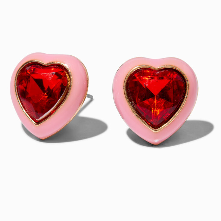 Crystal Red Heart Stud Earrings,