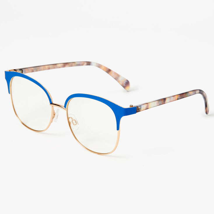 Tortoiseshell Browline Clear Lens Frames - Navy Blue,