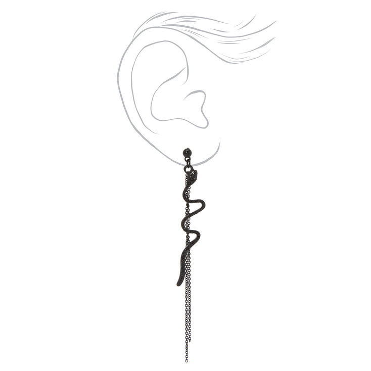 Black 3.5&quot; Crystal Snake Drop Earrings,