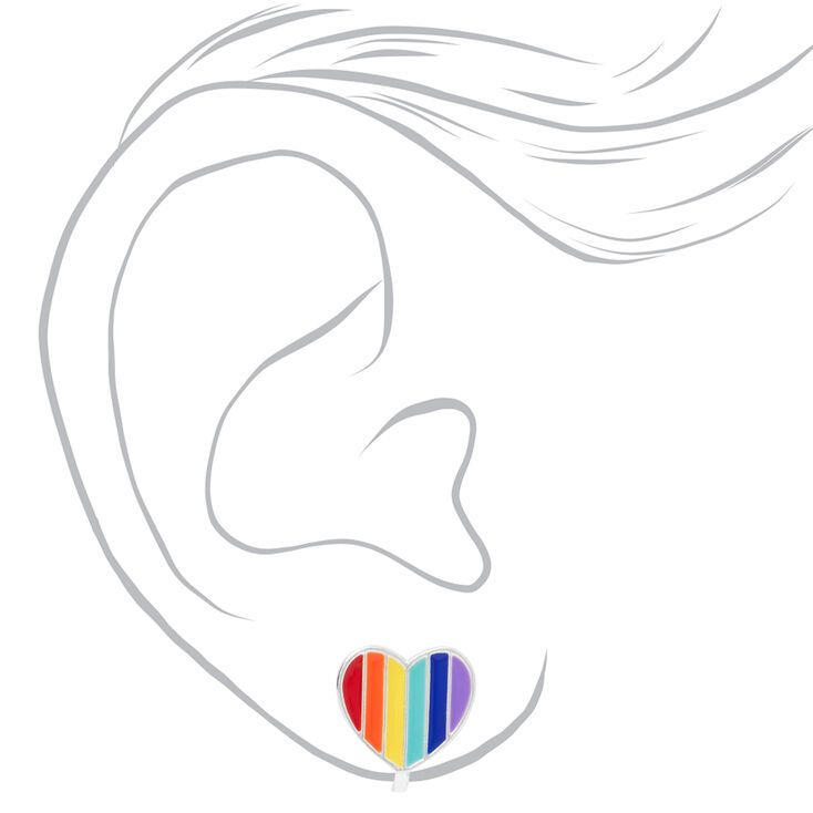 Silver Rainbow Heart Clip On Stud Earrings,