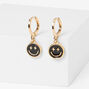 Black Happy Face 20mm Huggie Hoop Earrings,