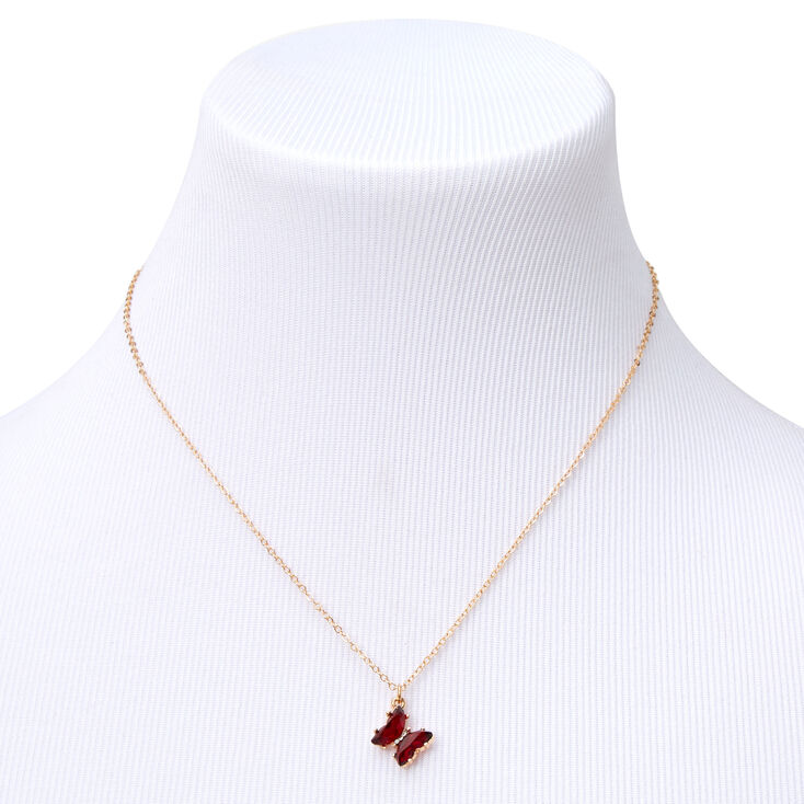 Butterfly Birthstone 16&quot; Gold Pendant Necklace - February,