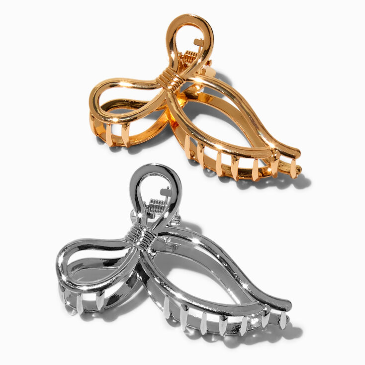 Mixed Metal Bow Hair Claws - 2 Pack ,