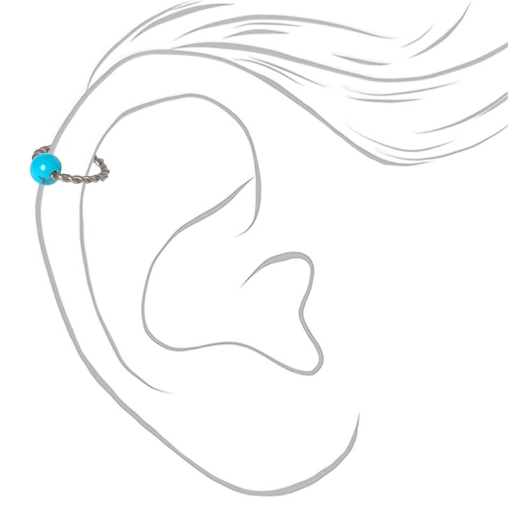 Silver Titanium 16G Twisted Cartilage Hoop Earring - Turquoise,